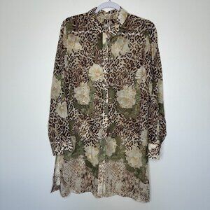 Chicos Poised Blooms Sheer Tunic Top Size L 12/14 Floral Animal Print 2